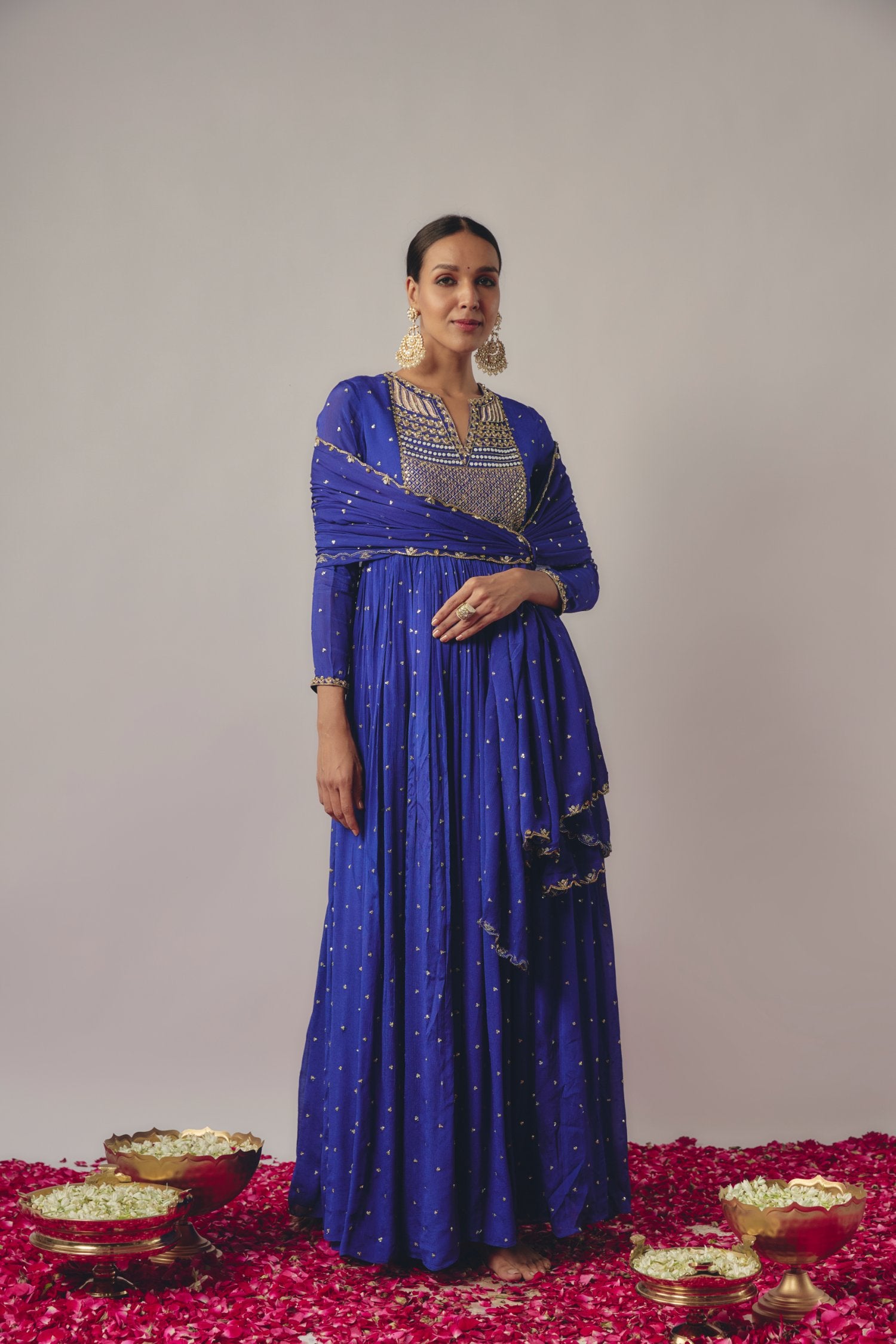 Royal Blue Embroidered Anarkali Set