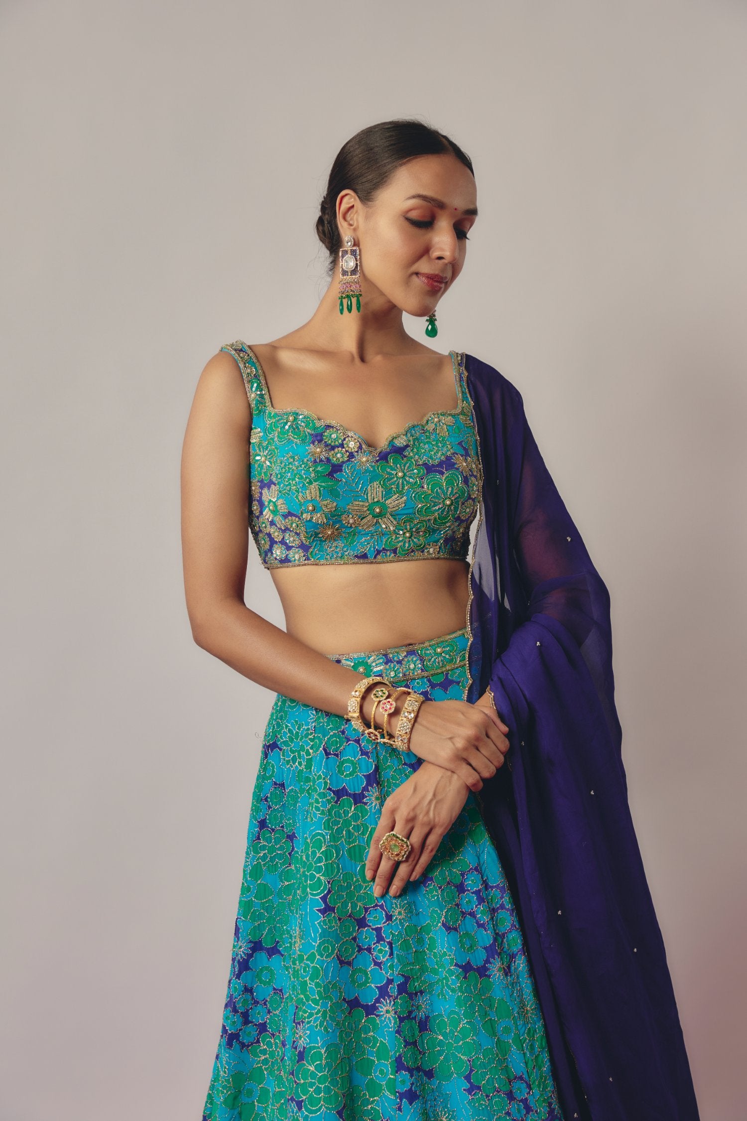 Blue Embroidered Lehenga Set