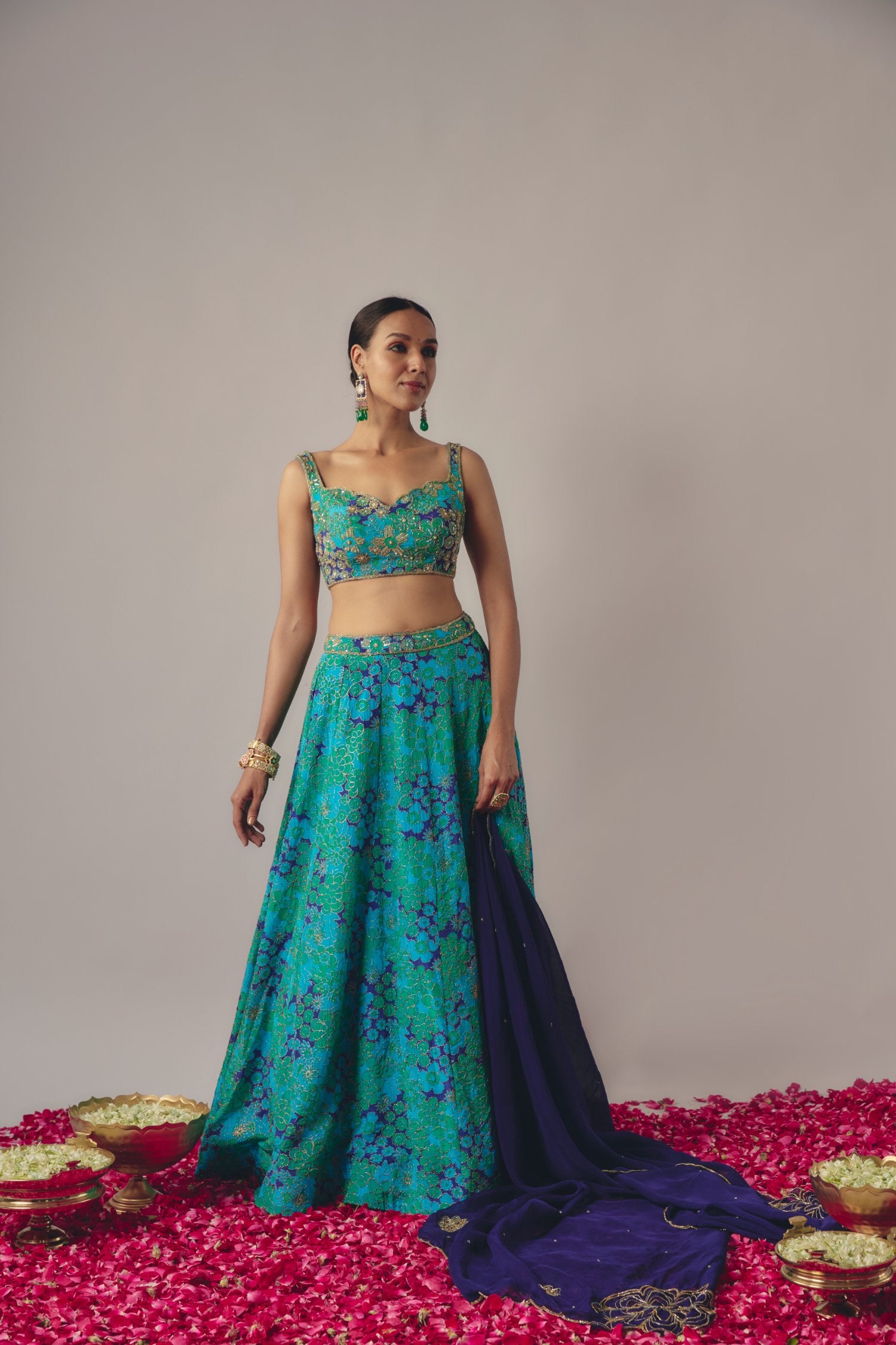 Blue Embroidered Lehenga Set