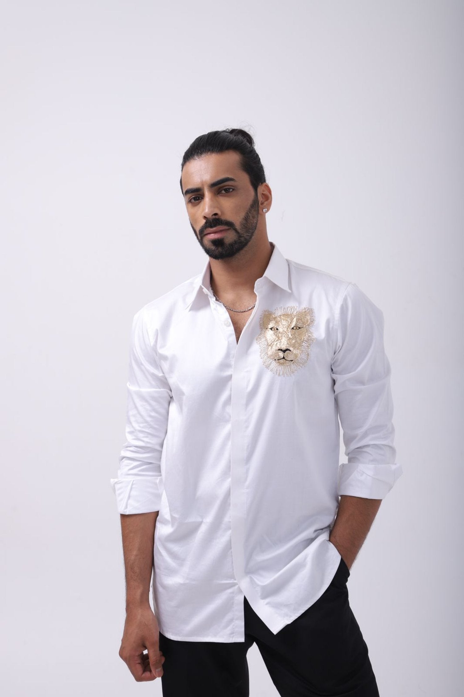 White Lion Motif Shirt