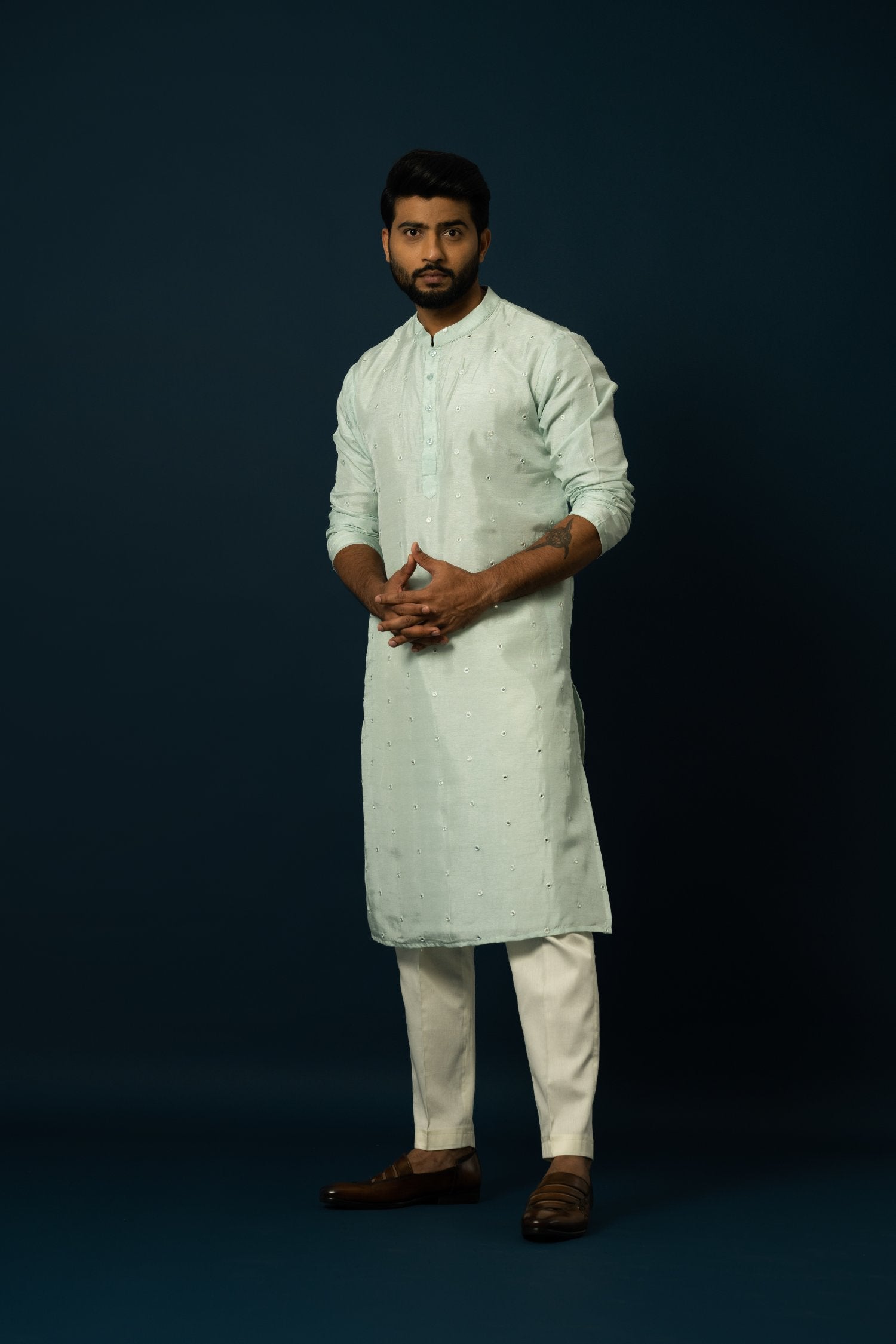 Paled Turquoise Awla Work Kurta Set