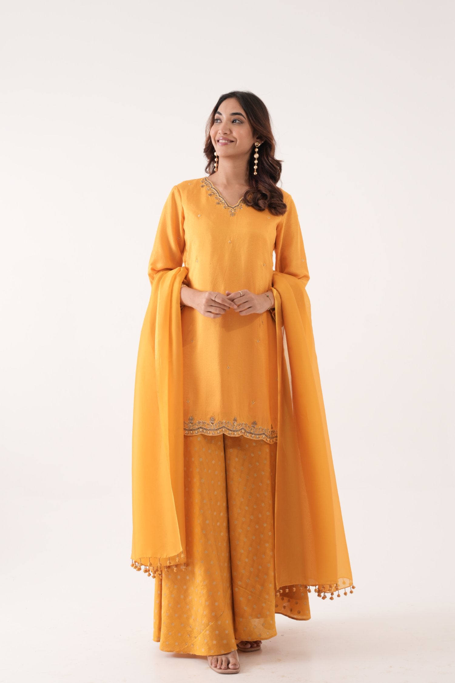 Yellow Booti Silk Kurta Set