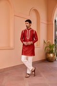 Load image into Gallery viewer, Red Dori And Hand Embroidered Silk Kurta Set
