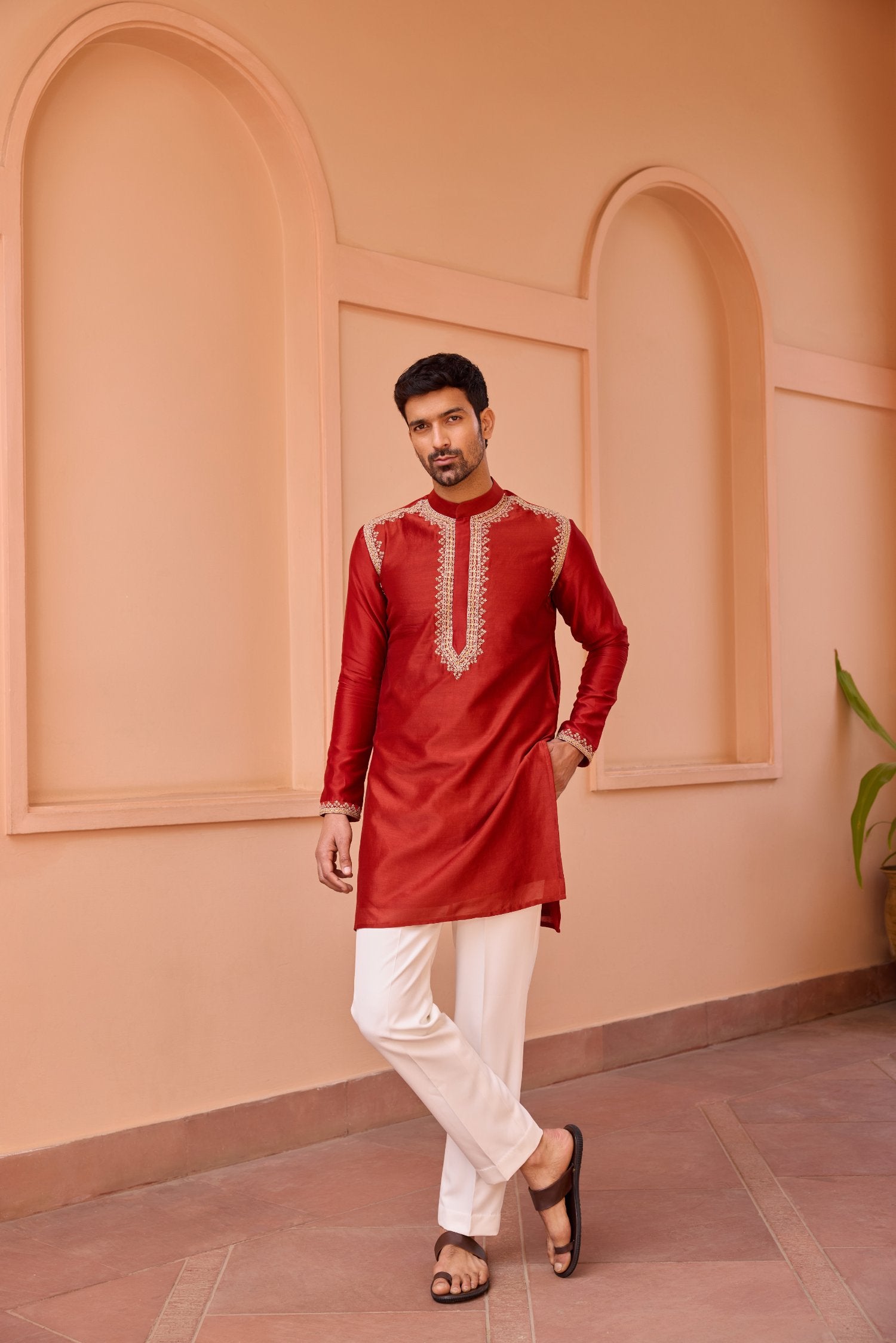 Red Dori And Hand Embroidered Silk Kurta Set