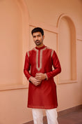 Load image into Gallery viewer, Red Dori And Hand Embroidered Silk Kurta
