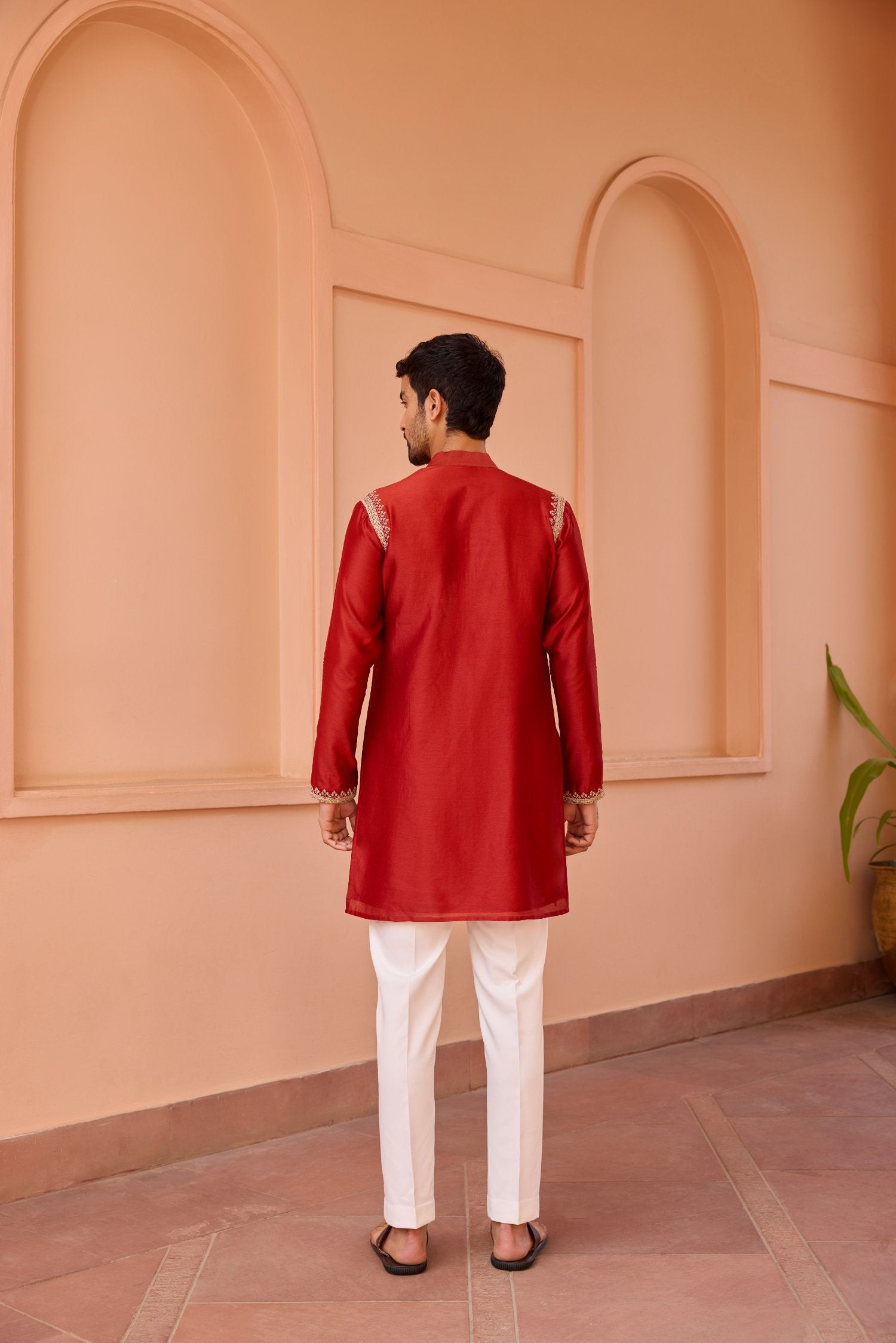 Red Dori And Hand Embroidered Silk Kurta