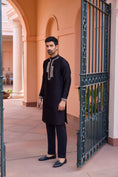 Load image into Gallery viewer, Black Dori And Hand Embroidered Silk Kurta Set
