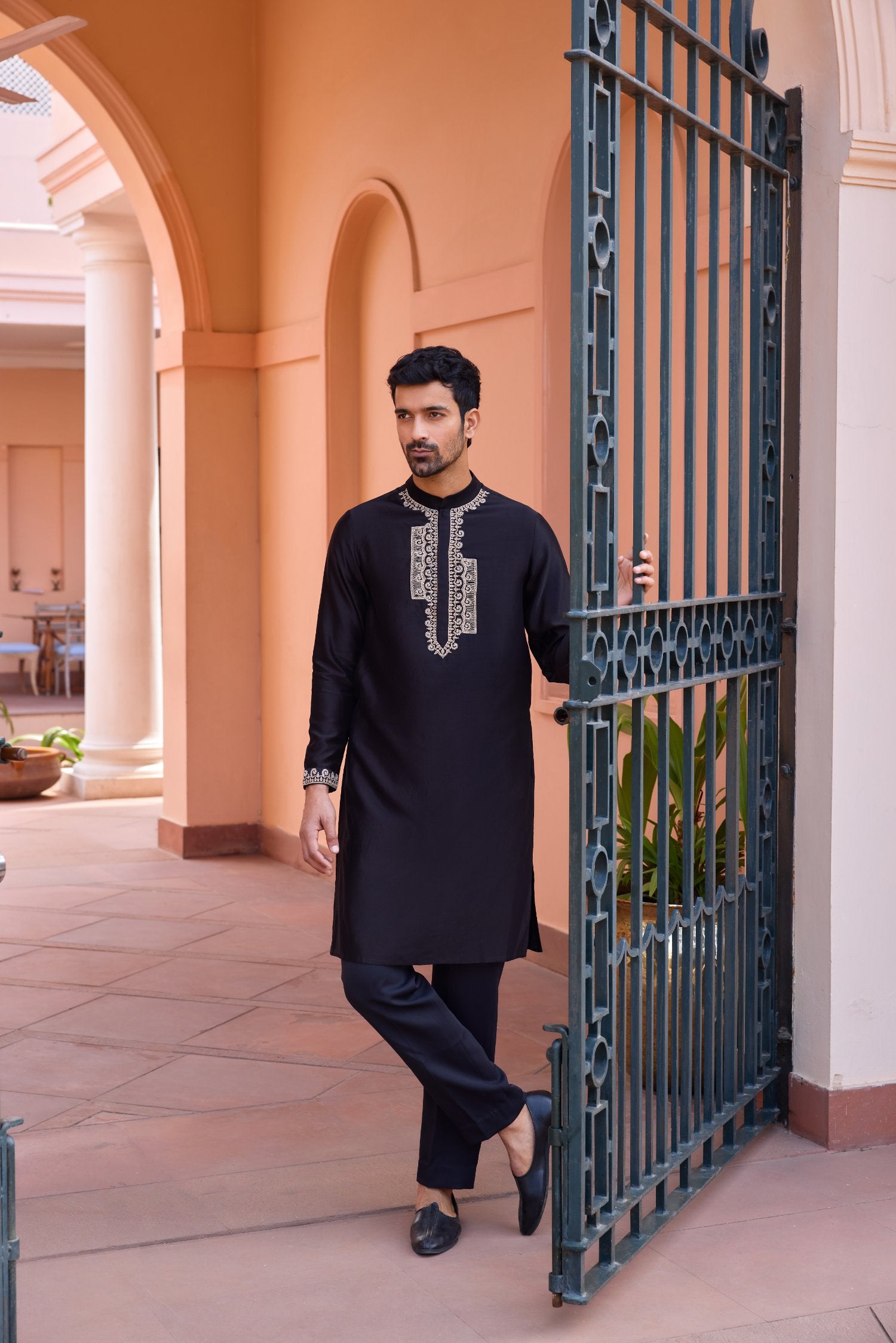 Black Dori And Hand Embroidered Silk Kurta