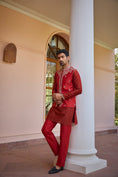 Load image into Gallery viewer, Red Hand Embroidered Bundi Jacket Set
