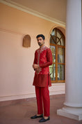 Load image into Gallery viewer, Red Hand Embroidered Bundi Jacket Set
