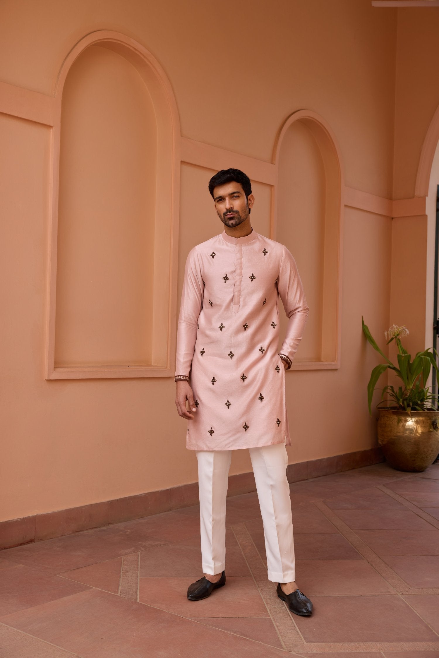 Dusty Pink Dori And Hand Embroidered Kurta Set