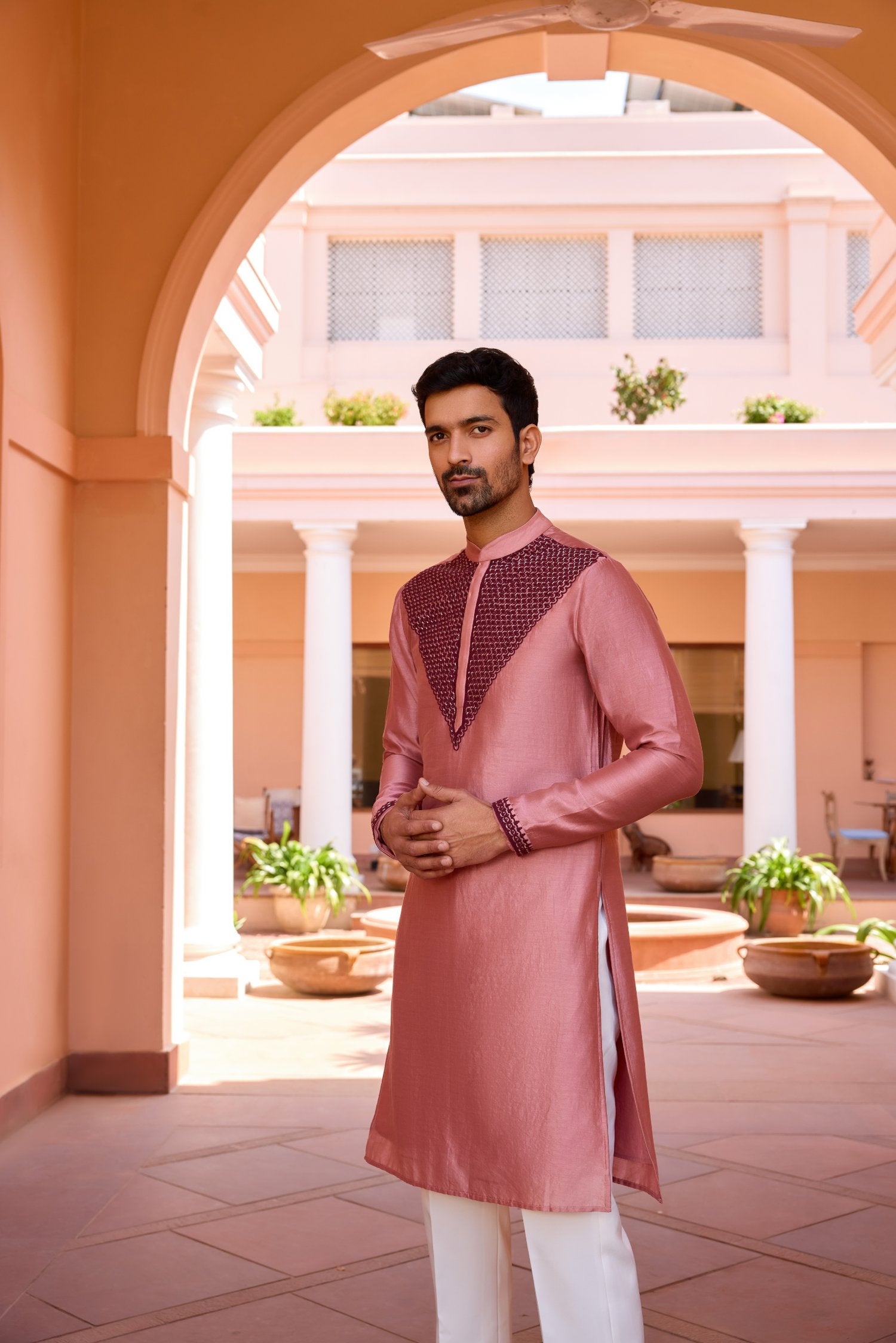 Cameo Pink Dori And Hand Embroidered Kurta