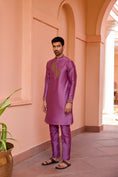 Load image into Gallery viewer, Plum Earthy Pink Dori And Hand Embroidered Silk Kurta
