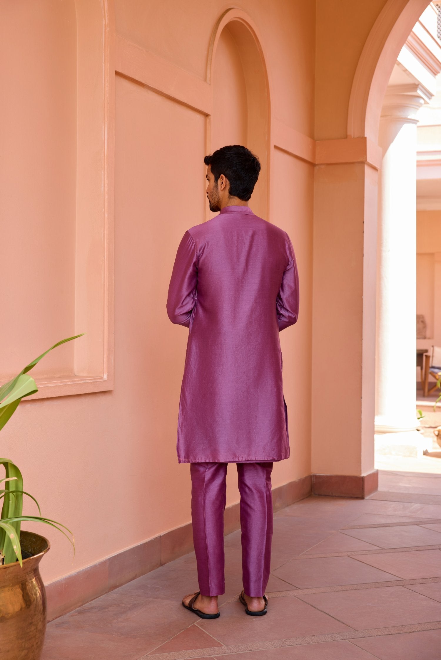 Plum Earthy Pink Dori And Hand Embroidered Silk Kurta