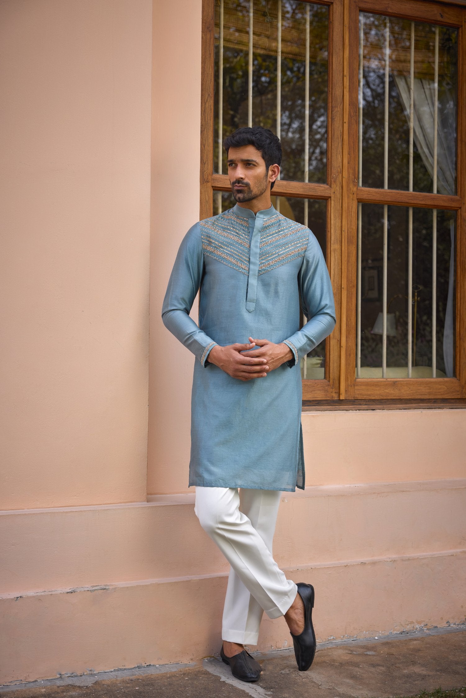 Grey Dori And Hand Embroidered Silk Kurta Set