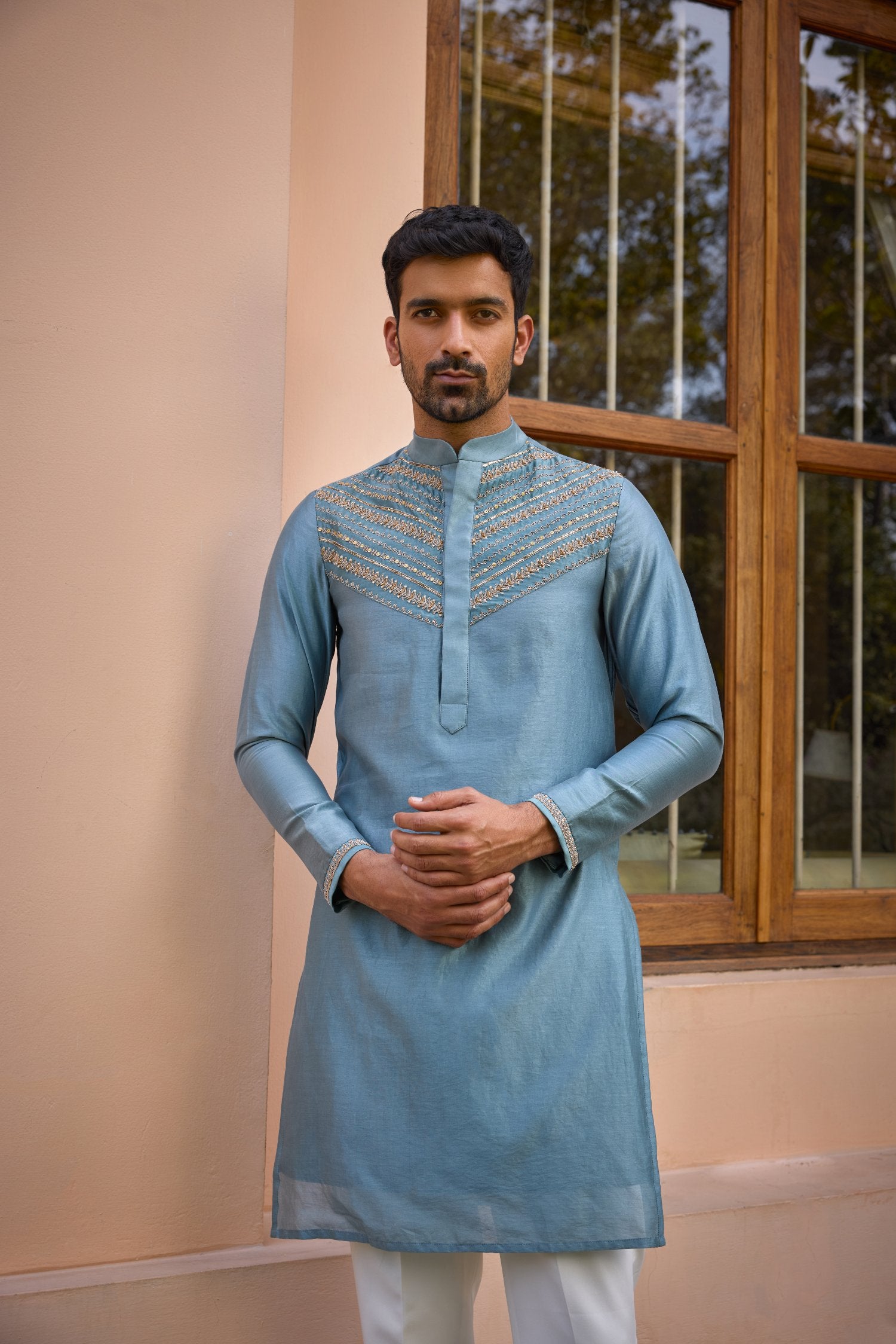 Grey Dori And Hand Embroidered Silk Kurta Set