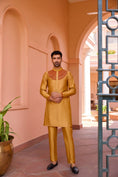 Load image into Gallery viewer, Gold Mustard Dori And Hand Embroidered Silk Kurta Set
