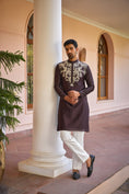 Load image into Gallery viewer, Brown Dori And Hand Embroidered Silk Kurta Set
