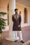 Load image into Gallery viewer, Brown Dori And Hand Embroidered Silk Kurta Set
