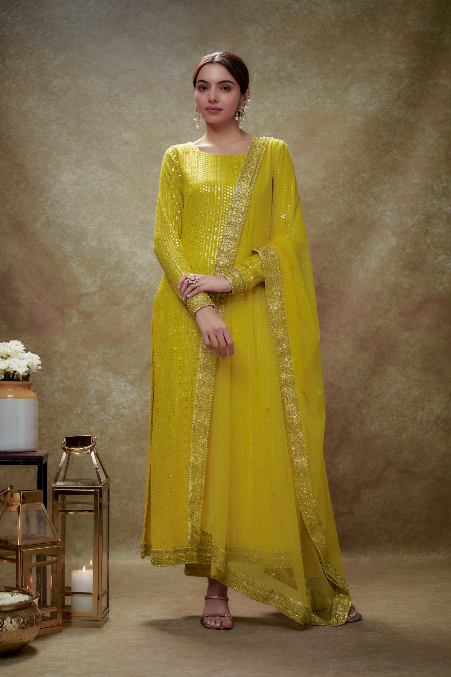 Ziinia Haldi & Gold Sequin Kurta Pants Set