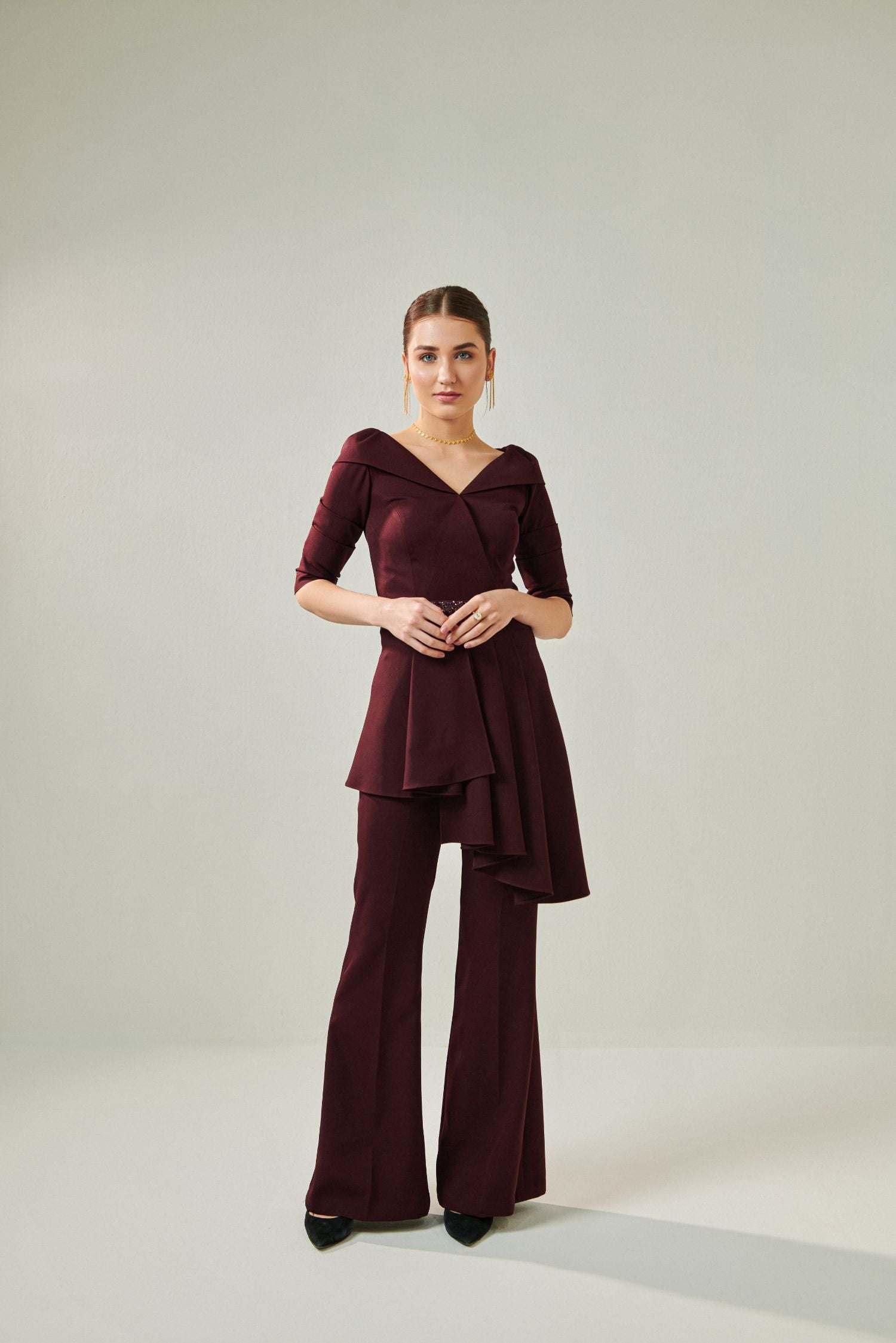 Off Shoulder Wine Co-Ord Set