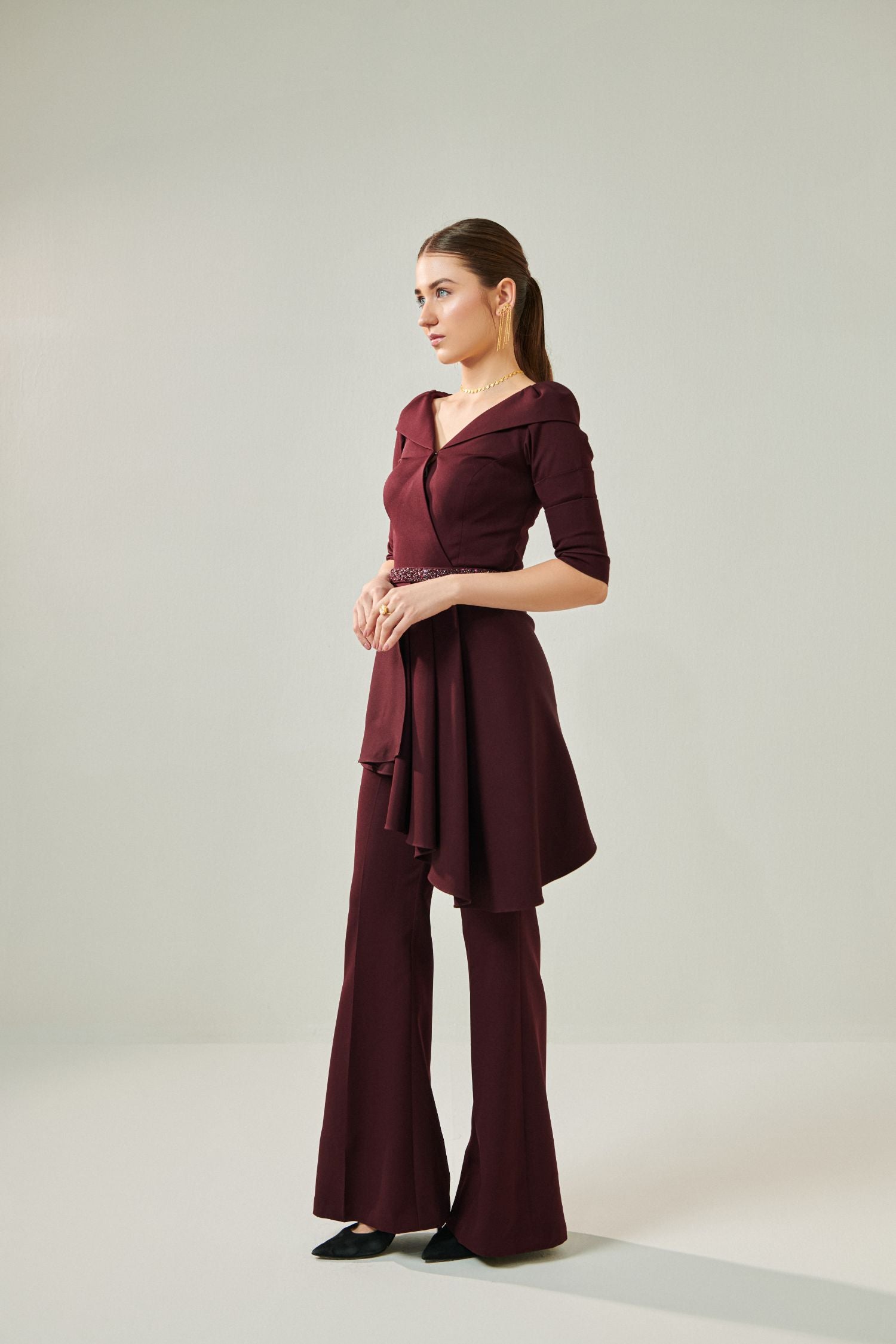 Off Shoulder Wine Co-Ord Set