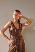 Load image into Gallery viewer, Earthy Brown Jacket And Skirt Set
