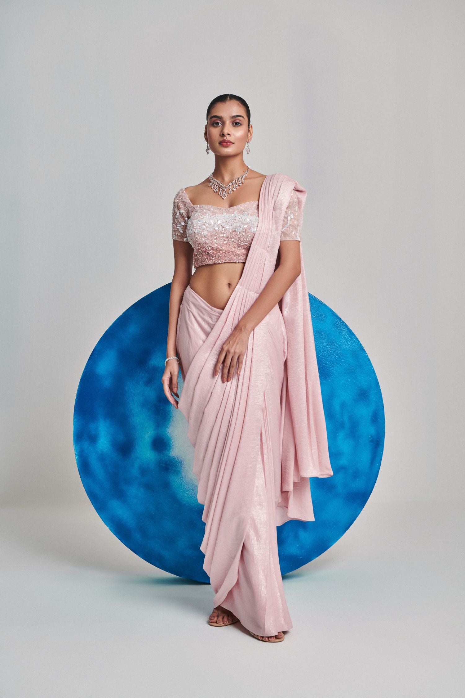 Soft Pink Ombre Gradient Pre Stitch Saree