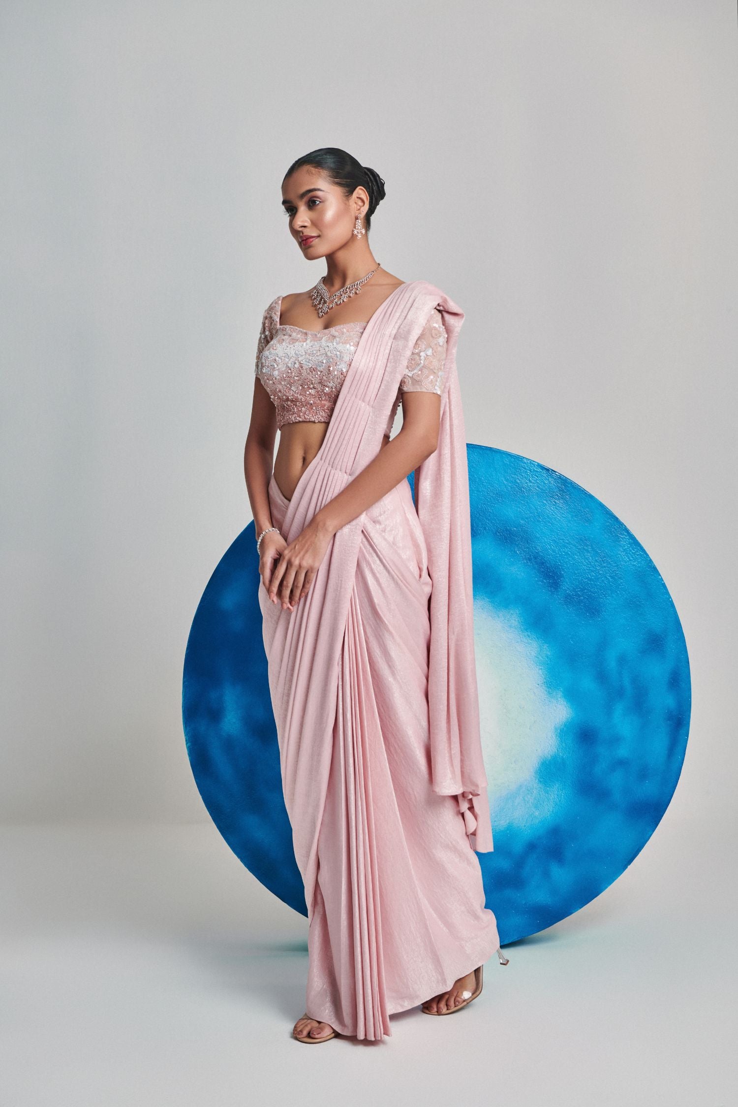 Soft Pink Ombre Gradient Pre Stitch Saree