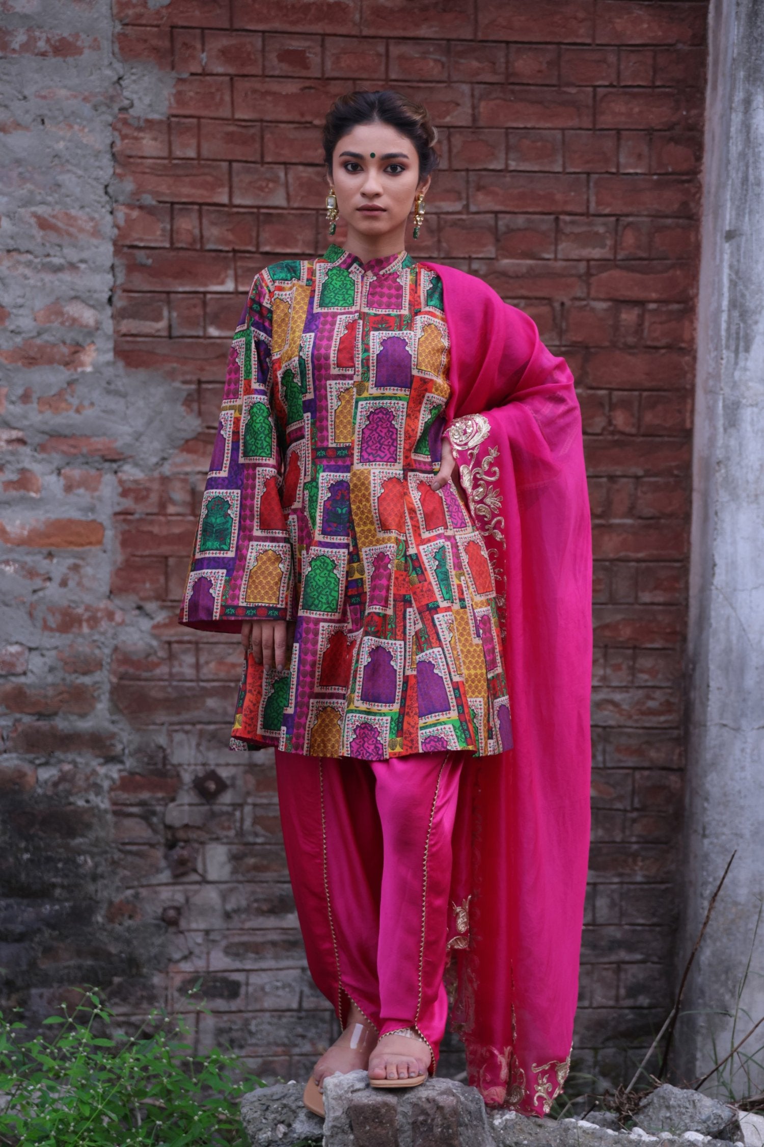 Kalidar Kurti With Tulip Pants With Zardosi Work Dupatta