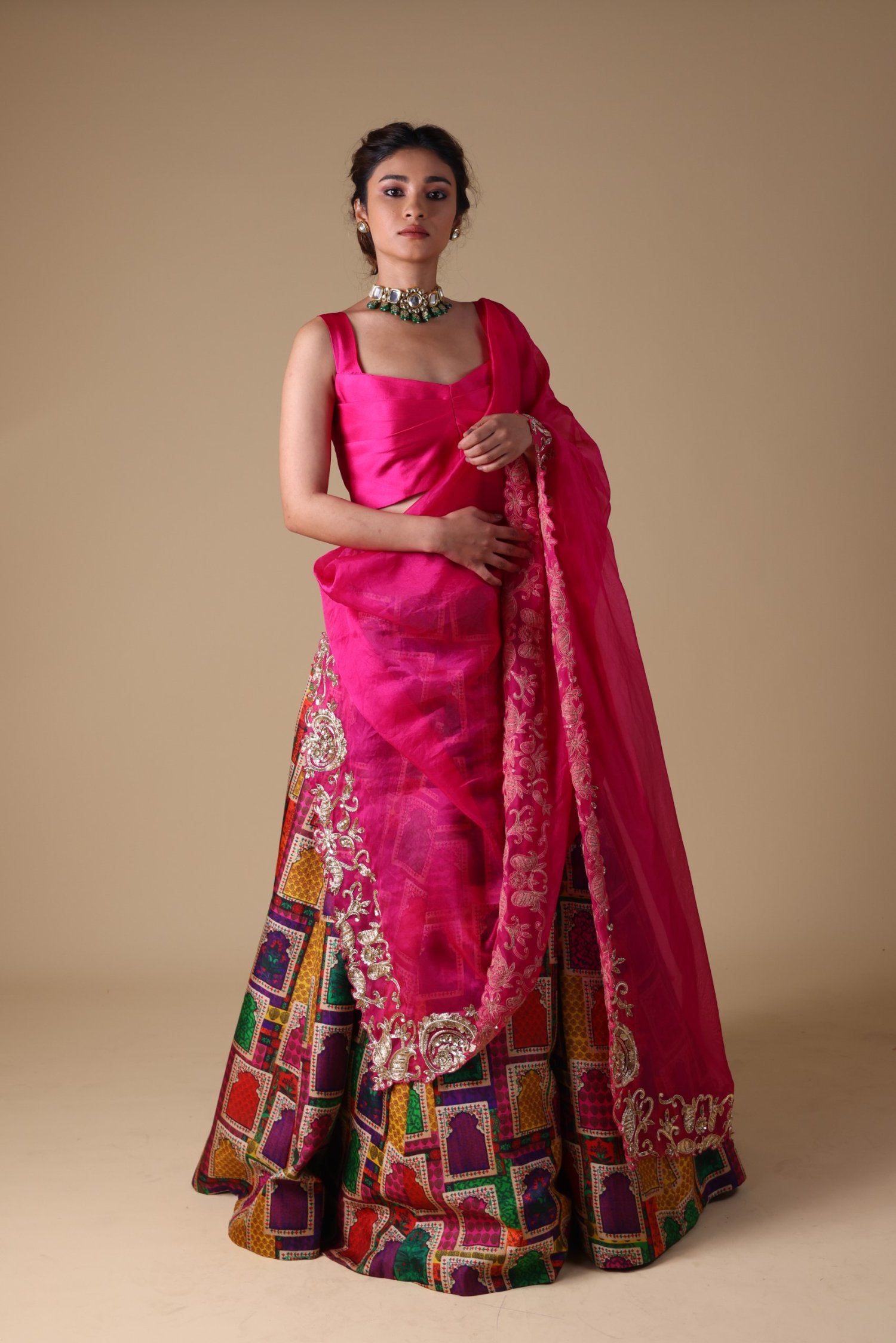 Zardosi Work Dupatta With Lehenga And Blouse