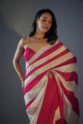 Load image into Gallery viewer, Hot Pink And Light Gold Colour Block Saree With Hot Pink Embroidered Blouse
