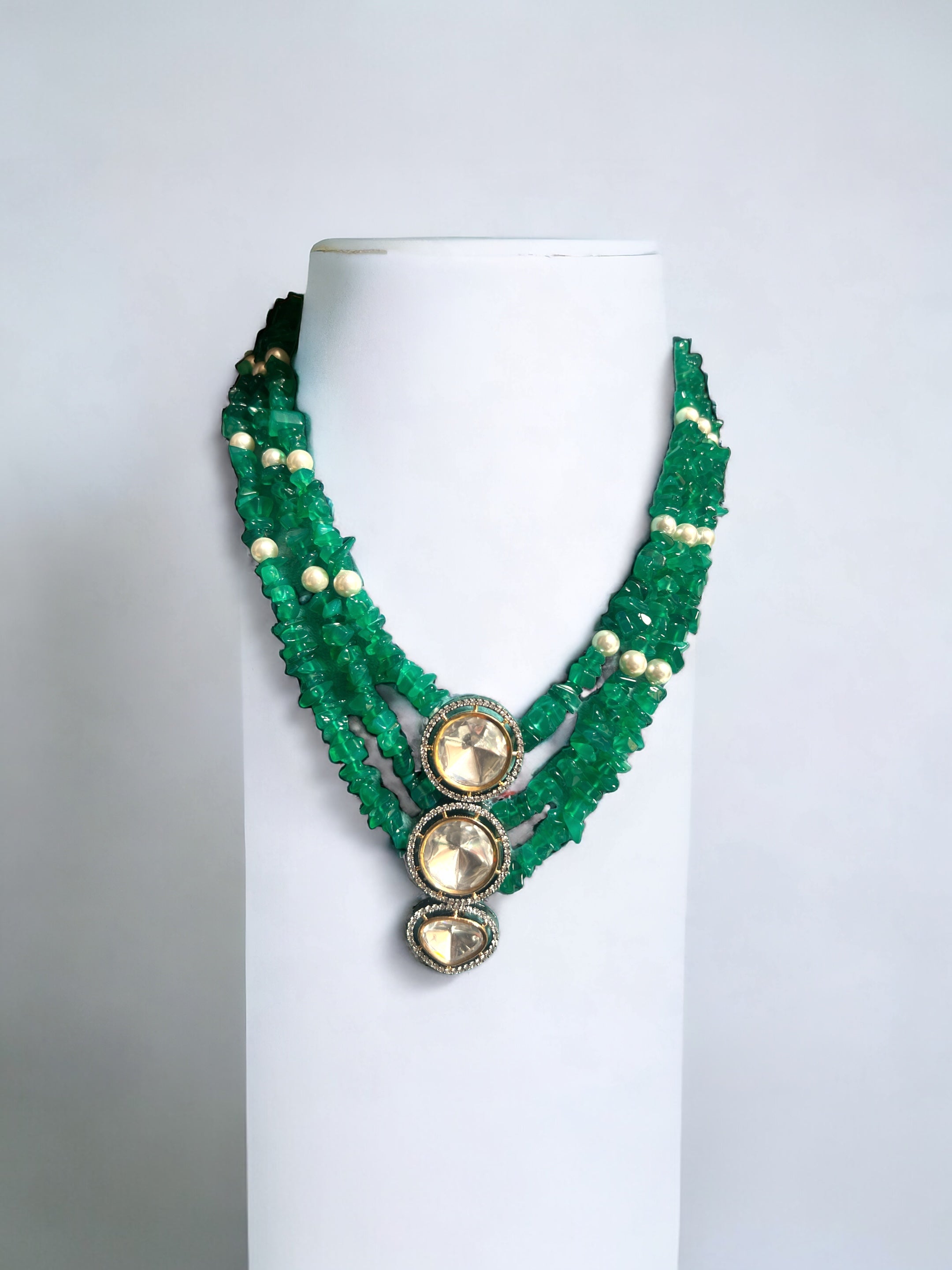 Le Amada Gold Plated Green Kundan Studded Necklace