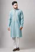 Load image into Gallery viewer, Blue Soy Silk Machine Embroidered Kurta Set
