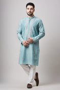 Load image into Gallery viewer, Blue Soy Silk Machine Embroidered Kurta Set
