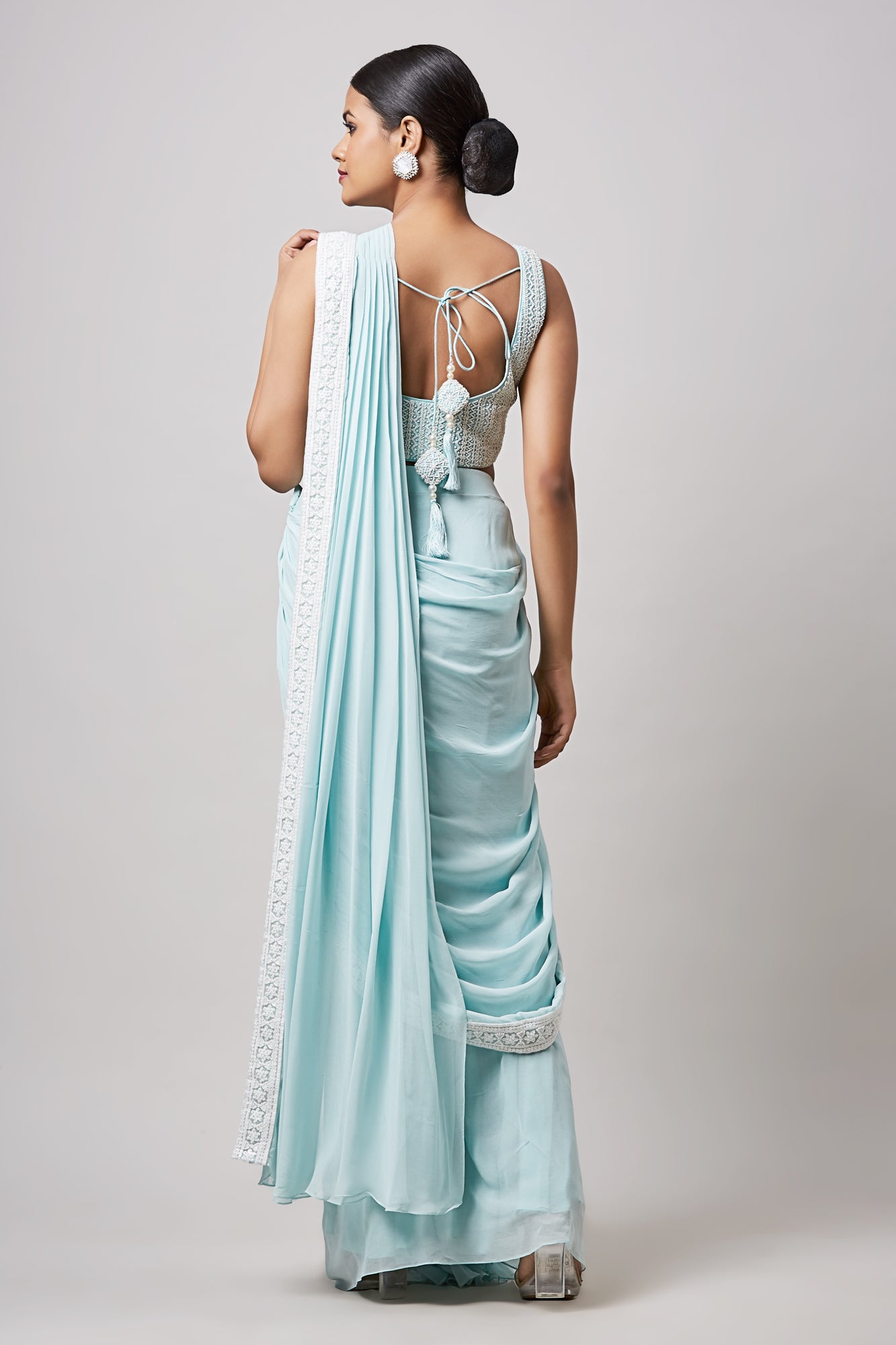 Sea Green Pre Drape Saree