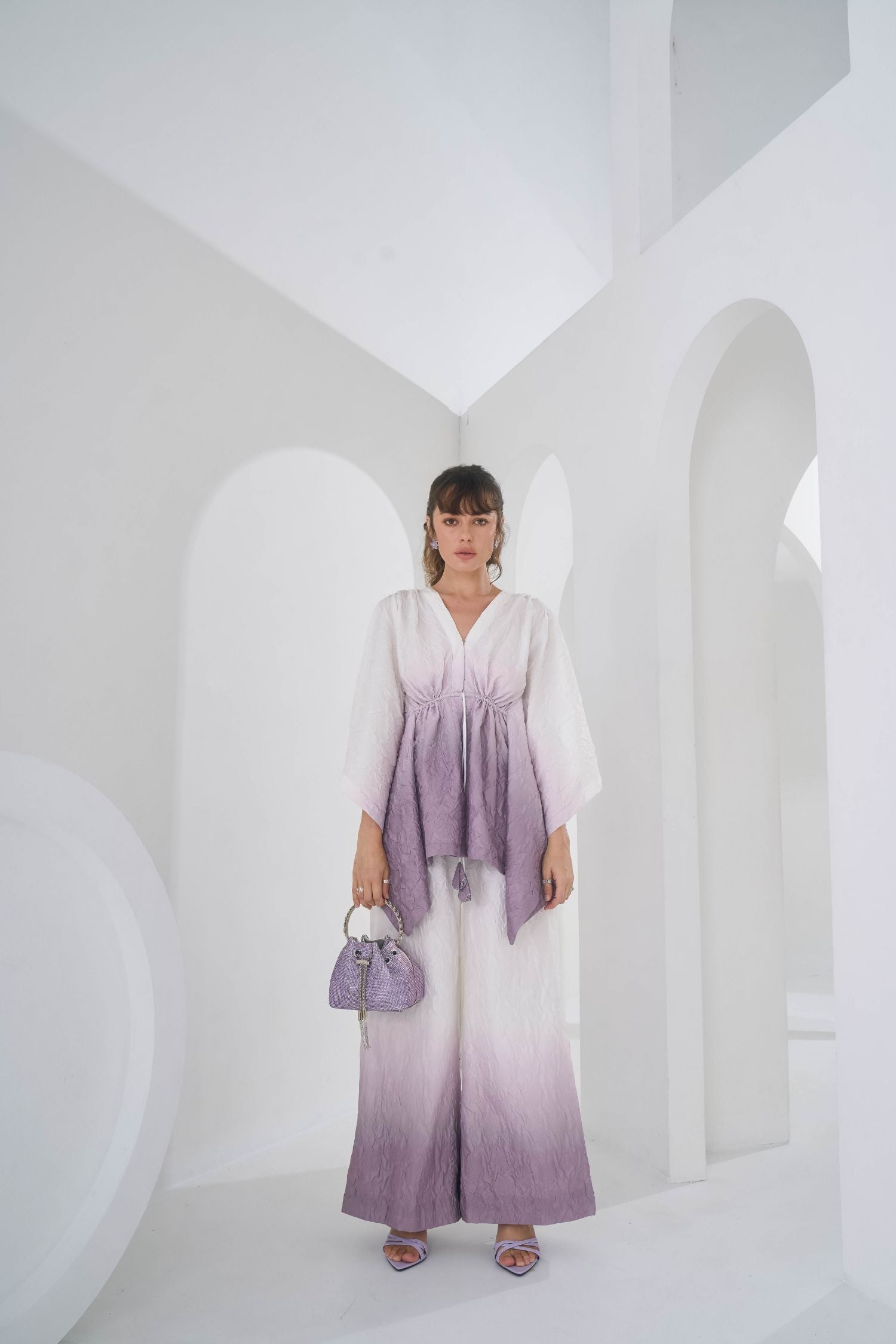 Mauve Grey Ombre Kaftan Coord Set