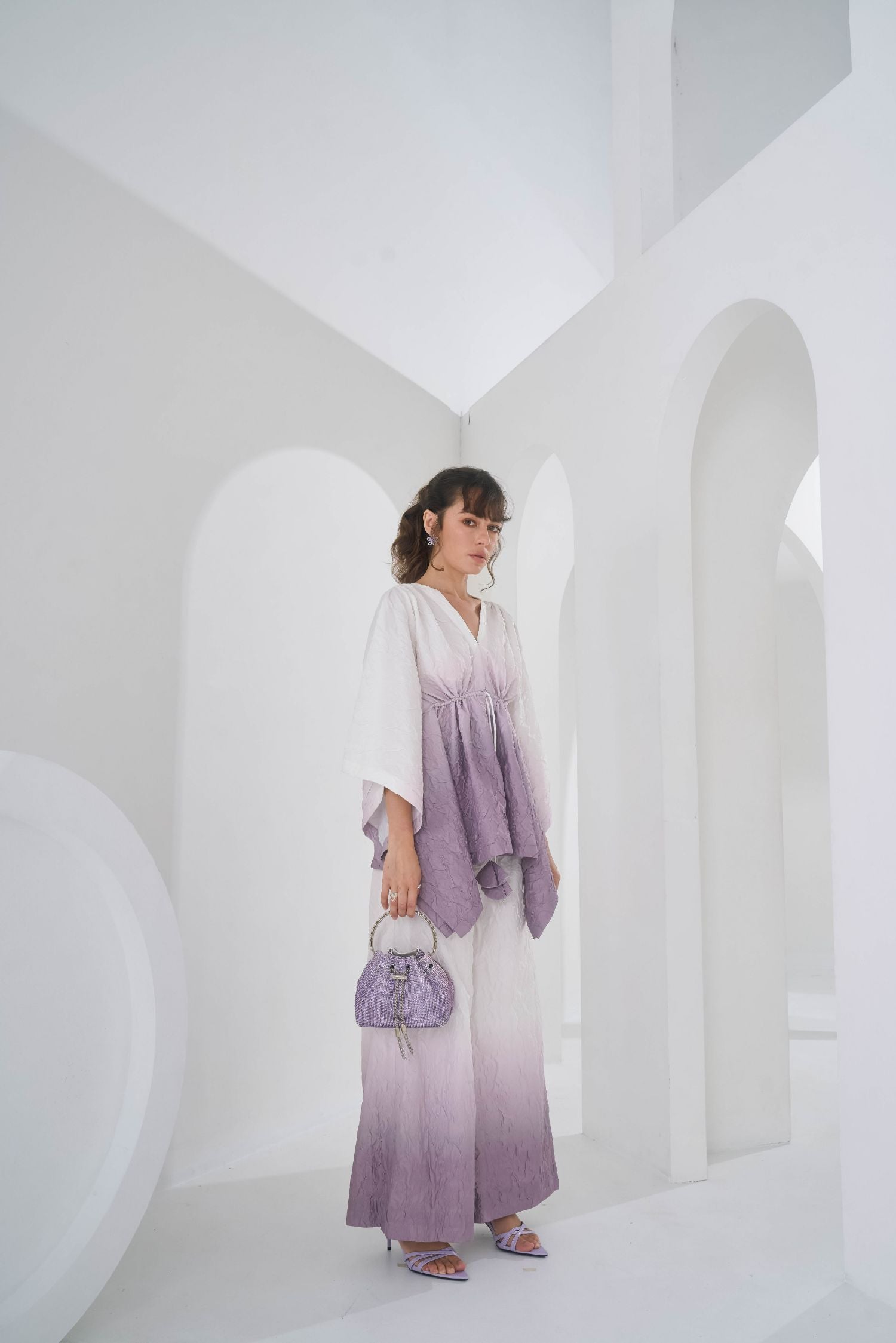 Mauve Grey Ombre Kaftan Coord Set