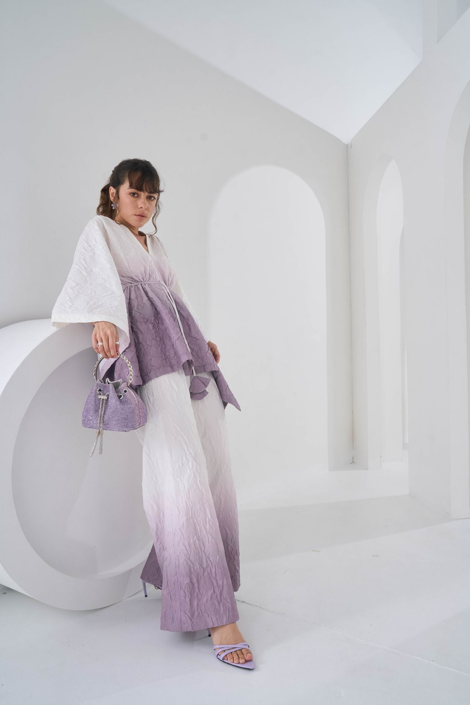 Mauve Grey Ombre Kaftan Coord Set