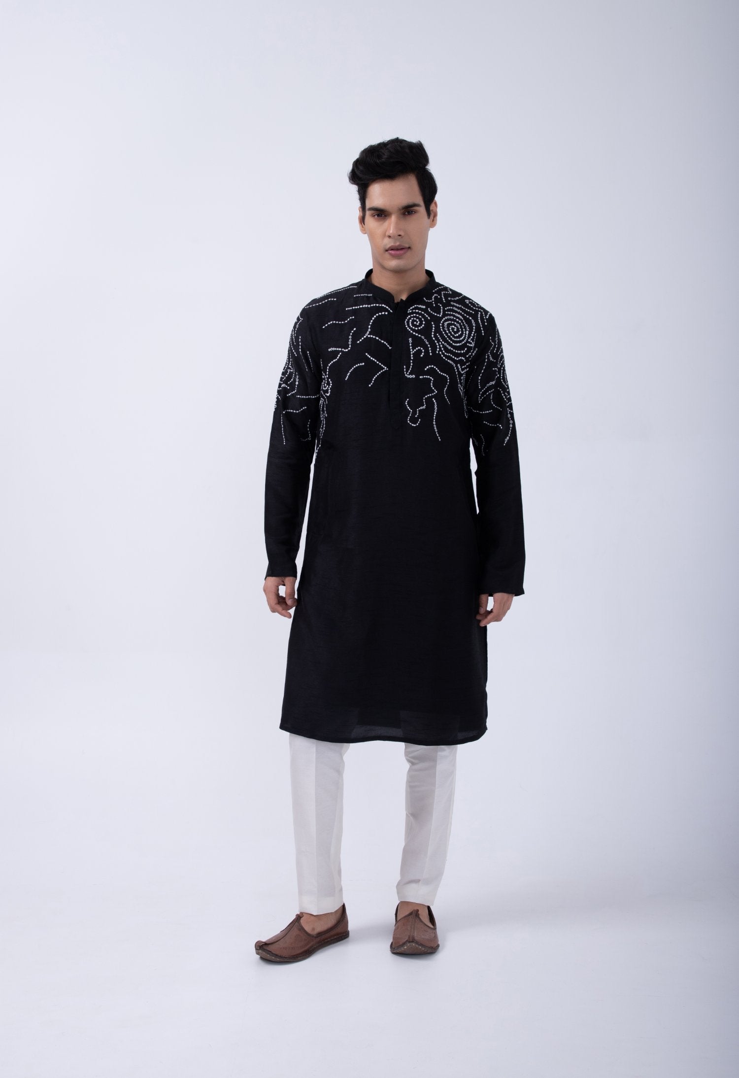 Black Abstract Embriodered Kurta Set