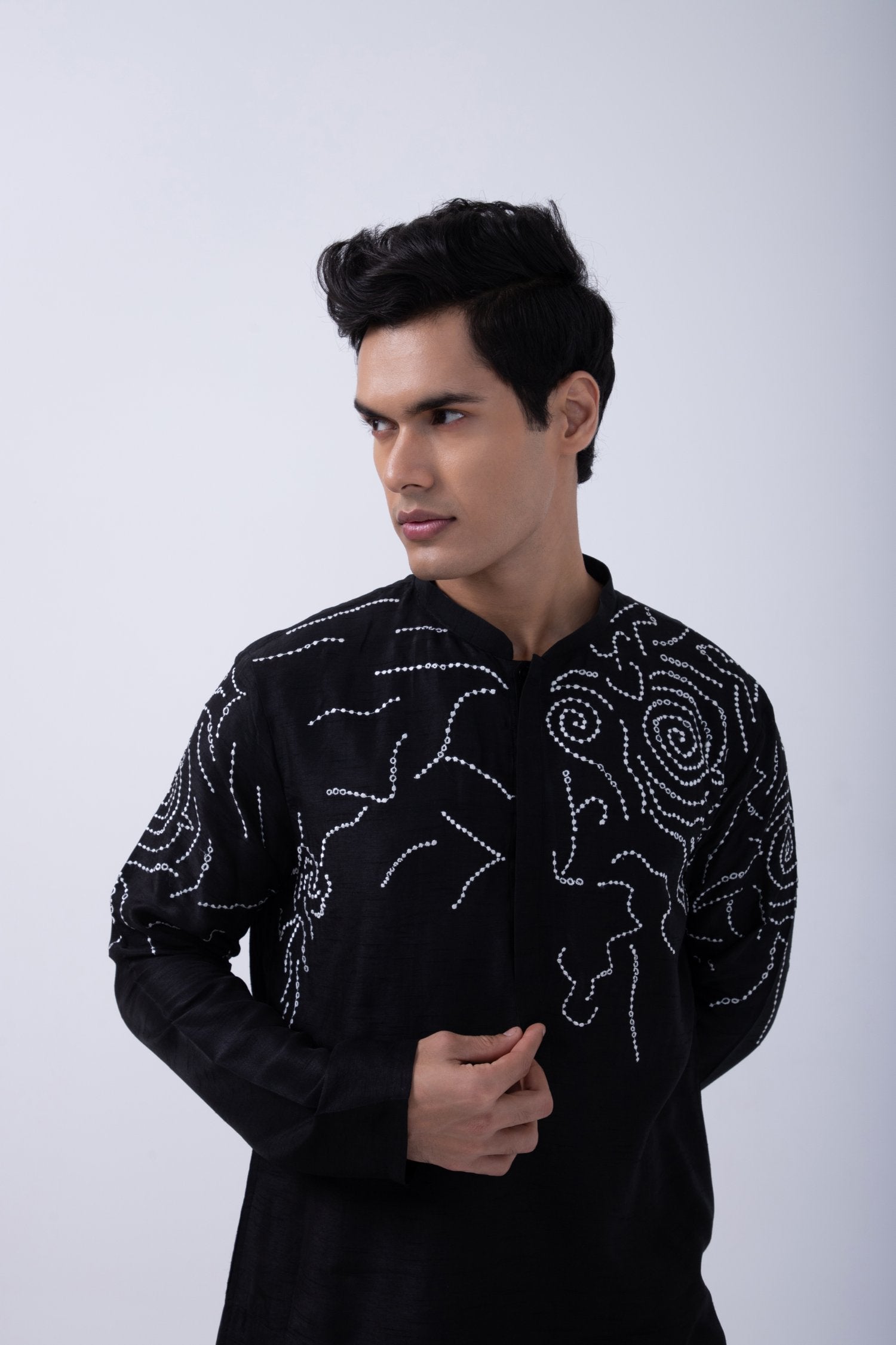 Black Abstract Embriodered Kurta Set