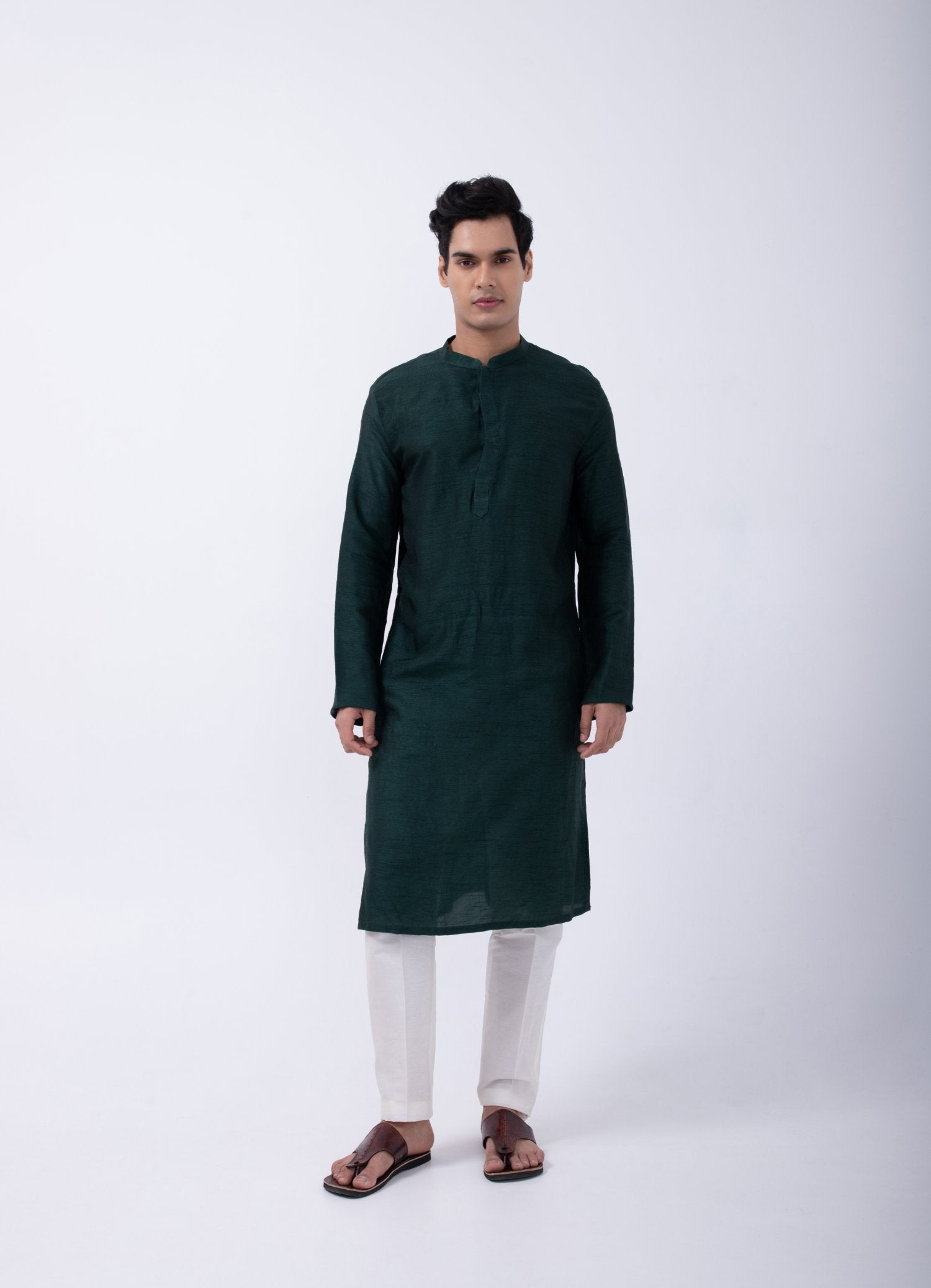 Bottle Green Curve Placket Kurta Set