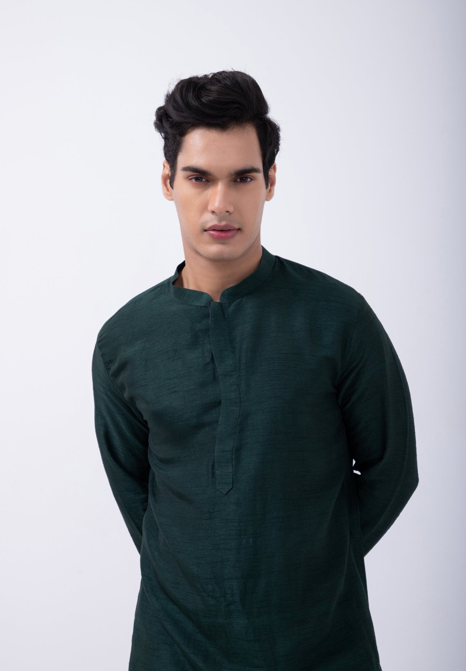 Bottle Green Curve Placket Kurta Set