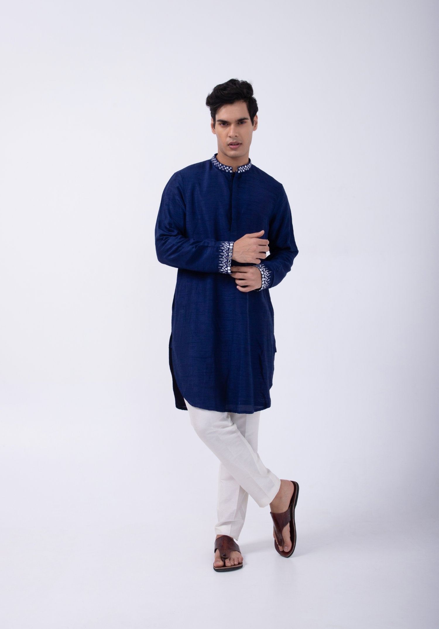 Blue Silver Hand Emb Kurta Set