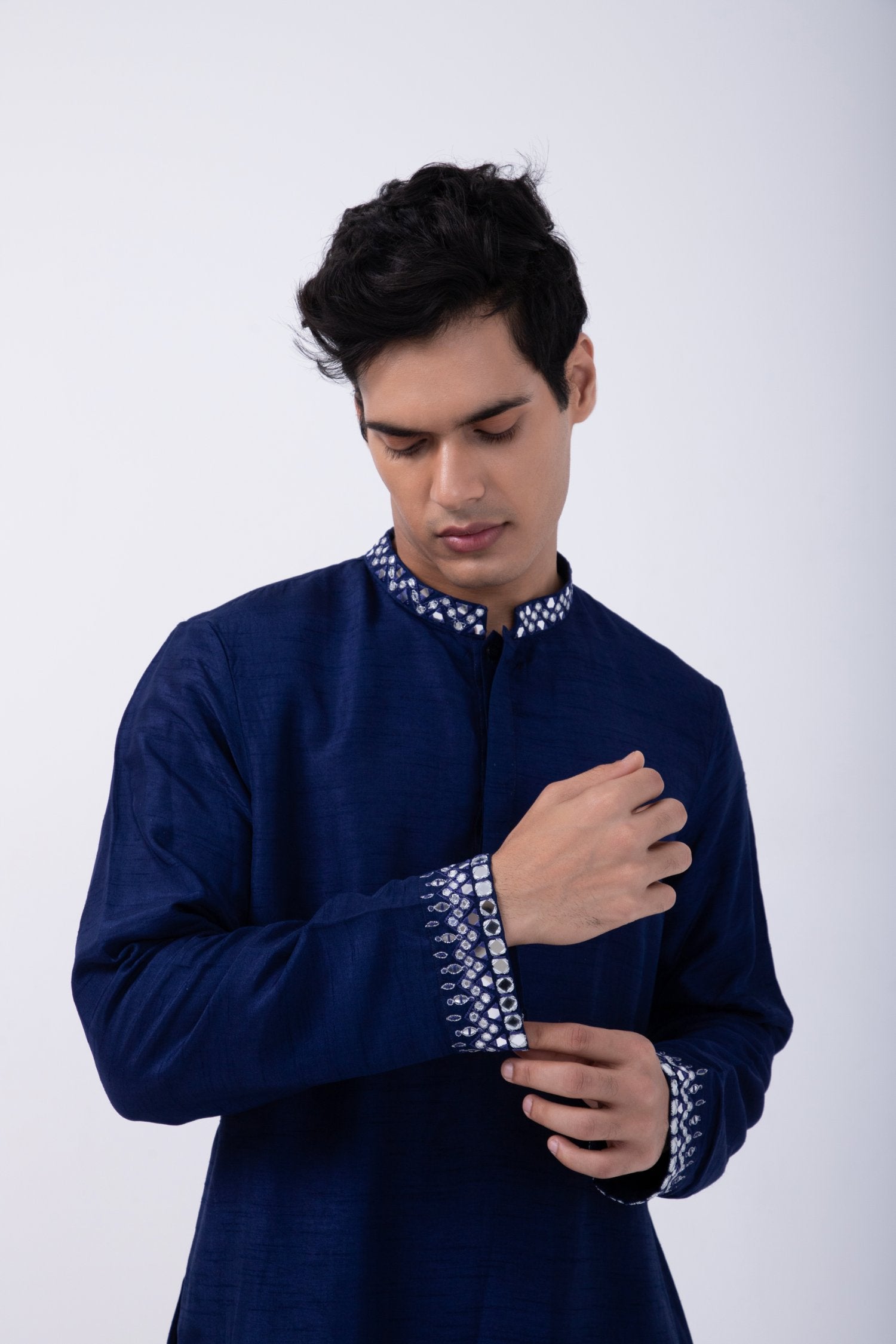 Blue Silver Hand Emb Kurta Set