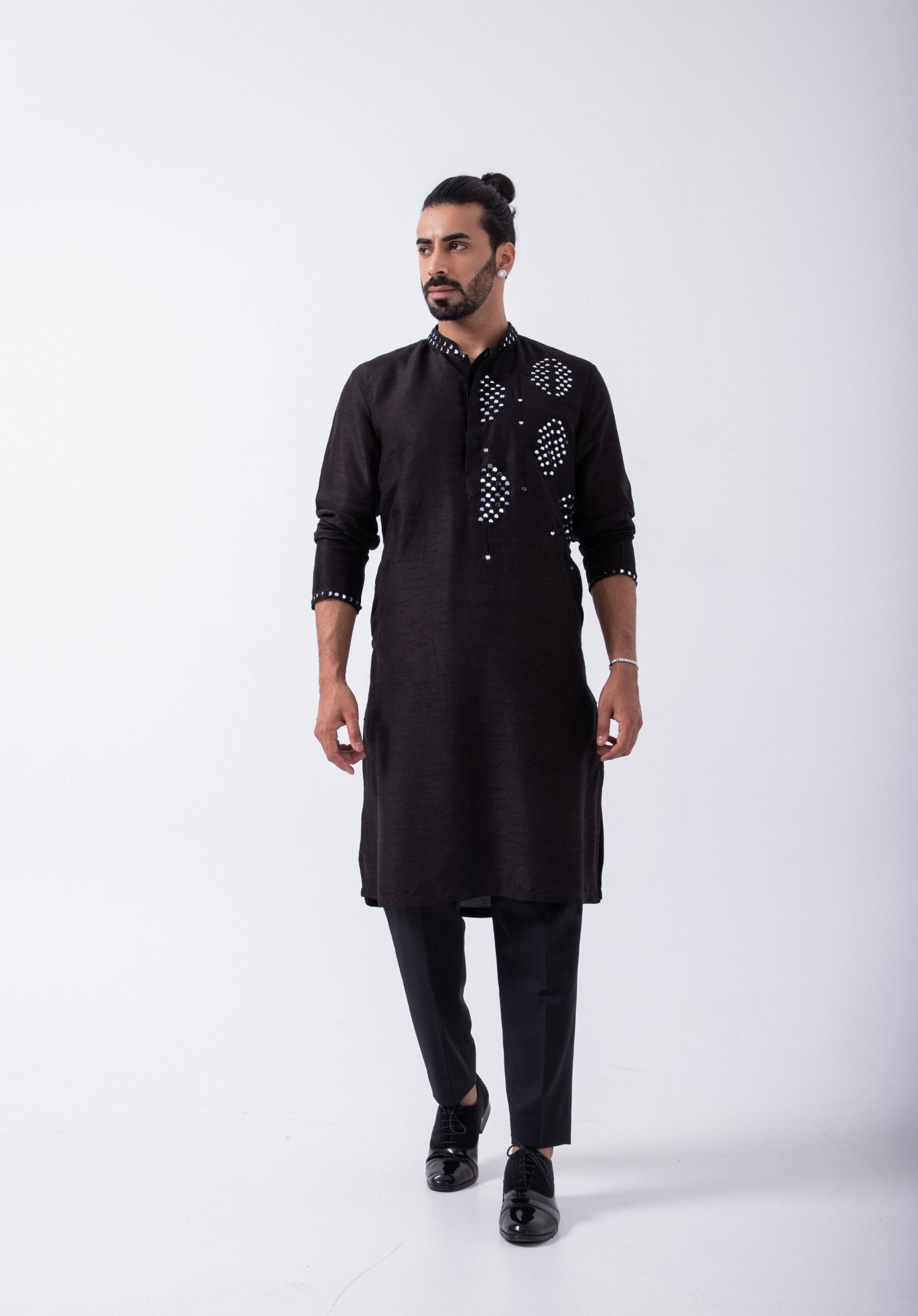 Black Half Mirror Embriodery Kurta Set