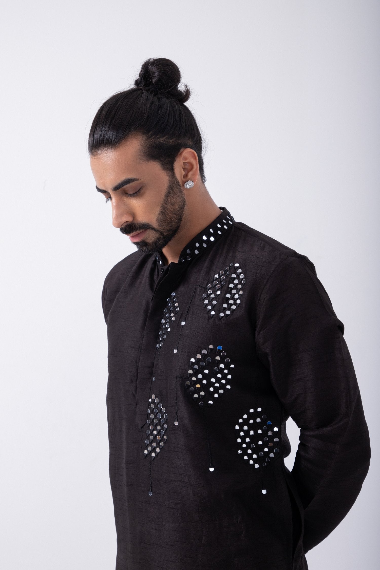 Black Half Mirror Embriodery Kurta Set