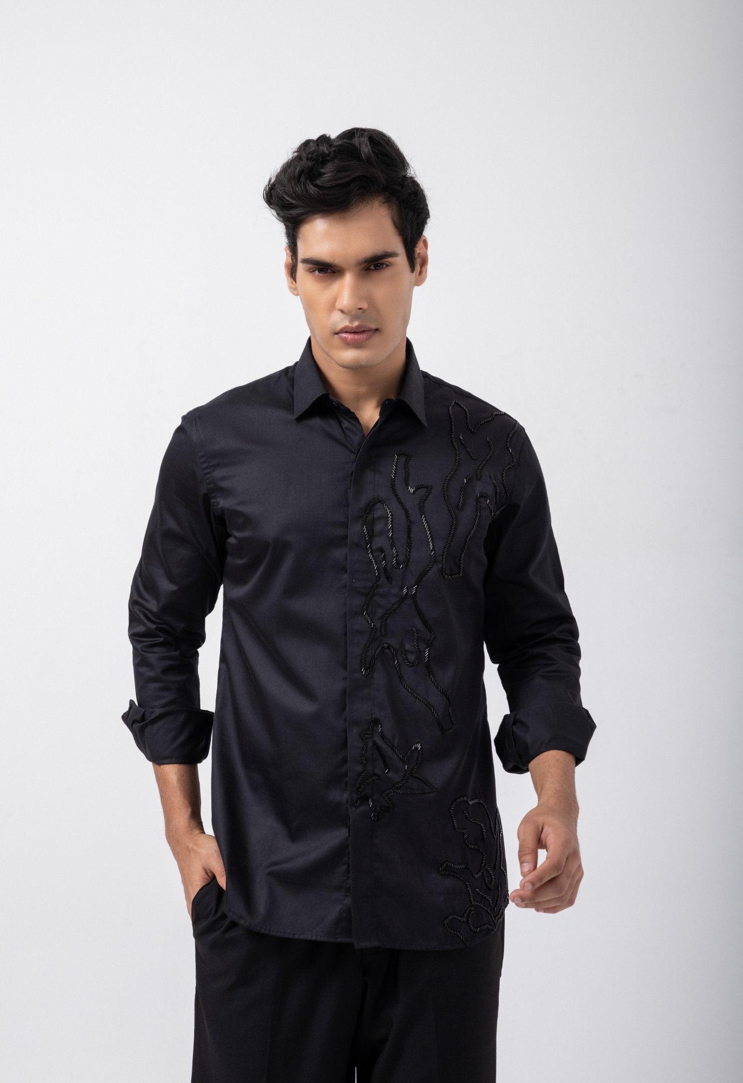 Black Leopard Skin One Side Shirt