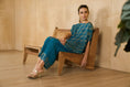 Load image into Gallery viewer, Teal Blue Metallic Kurti Drape Set
