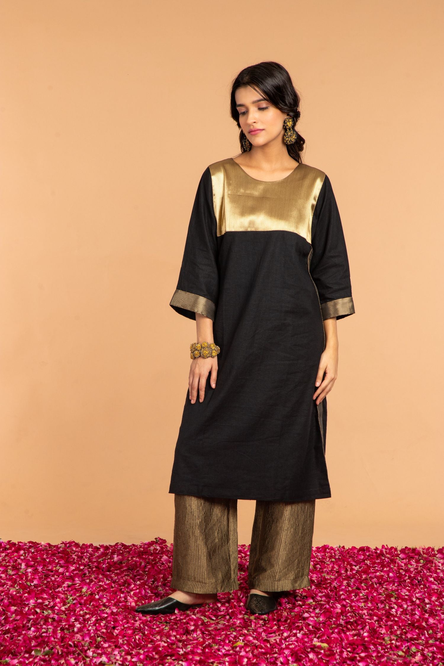 Metallic Yoke Dress